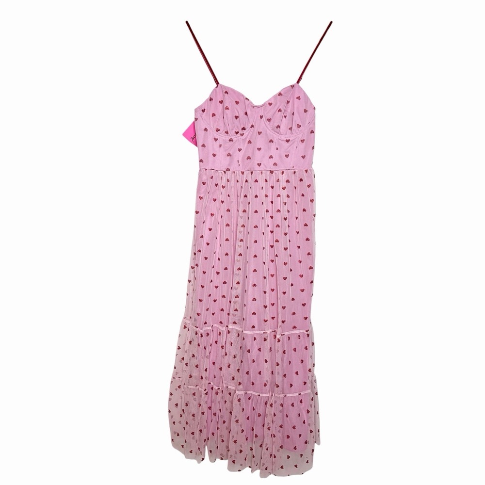 Betsey Johnson Glitter Heart Midi Dress Size 2 Tulle Coquette Twee Formal Event